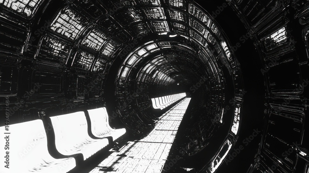 Aufkleber a futuristic tunnel design highlighting intricate patterns and modern architecture.