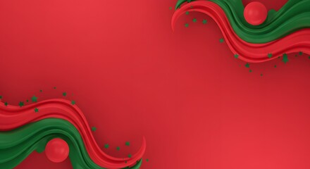 Festive Red and Green Wave with Stars Holiday Background