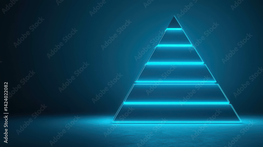 Aufkleber neon blue pyramid shape with glowing lines in dark background for abstract concepts
