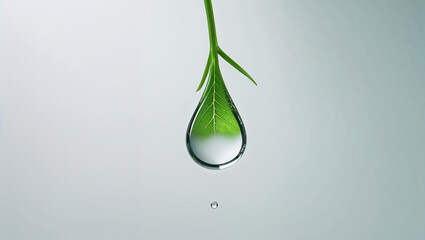 Leaf encased water drop depicting purity freshness and environmental awareness concept