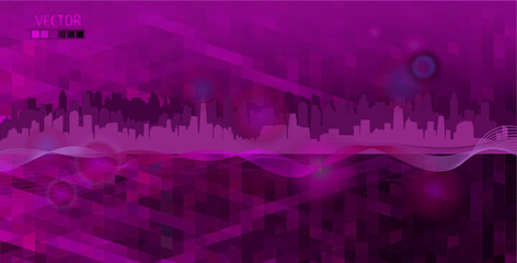 City violet abstract background. hand drawing. Not AI. Vector illustration