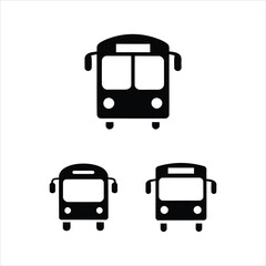 Black Bus Collection – Public Transport Silhouette Set in Front View for Travel, Transit, and Urban Mobility Designs