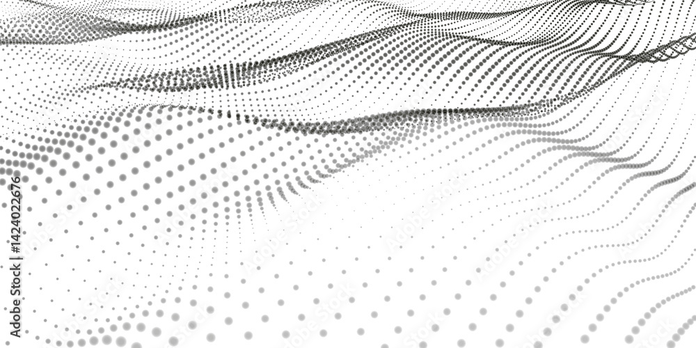 Poster futuristic dot wave. abstract digital particle wave. black and white music wave. light background. d