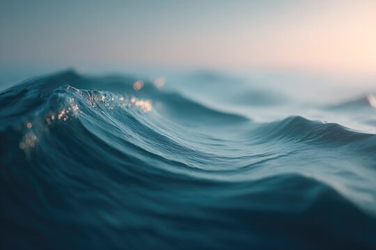 minimalistic close-up of ocean waves on sunny day featuring soft blue hues and serene ripples leaving ample copy space