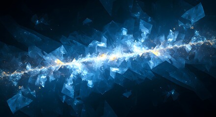 Abstract Blue Light Streaking Through Dark Geometric Shapes