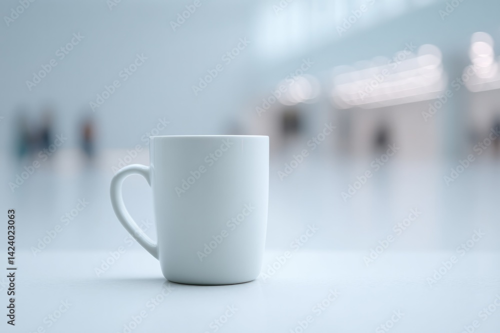 Aufkleber minimalistic empty mockup featuring single cup or mug placed on smooth surface with blurred people i