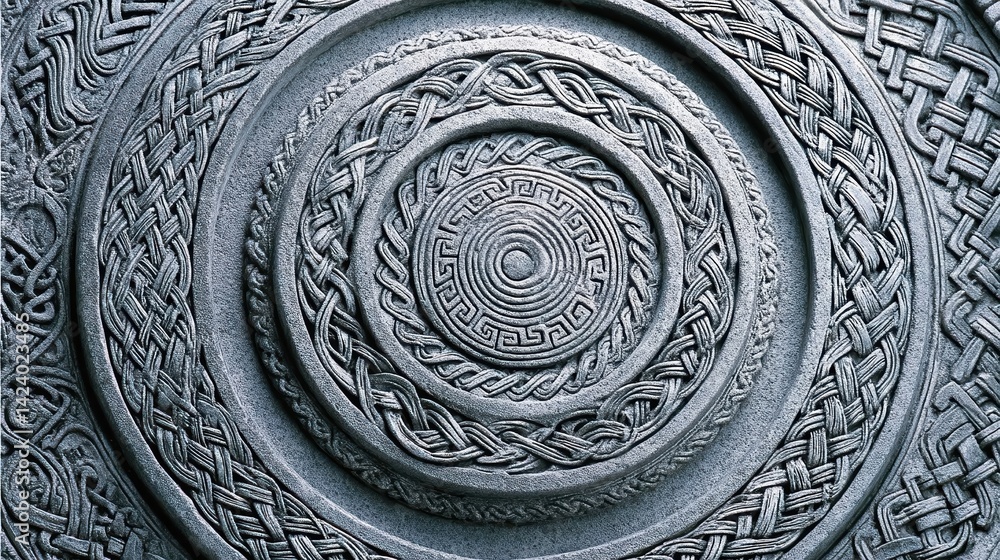 Poster Celtic patterns showcase intricate knot work and spirals in a circular design