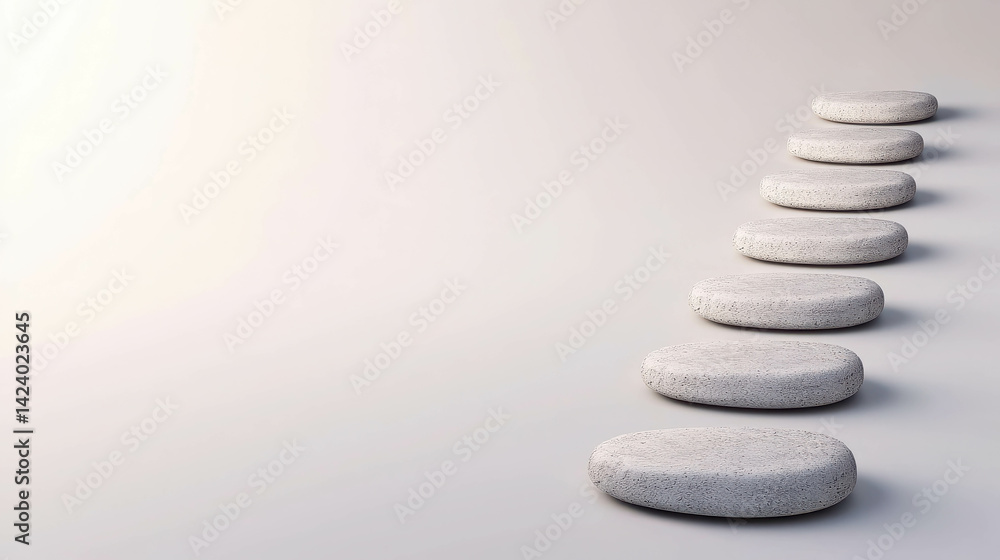 Poster tranquil path of smooth stones on minimalist background for peaceful environment and design