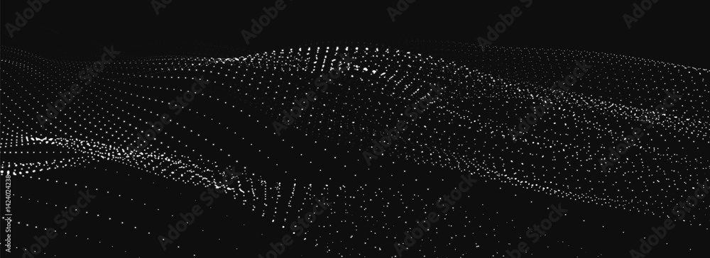 Aufkleber futuristic dot wave. abstract digital particle wave. black and white music wave. dark background. di