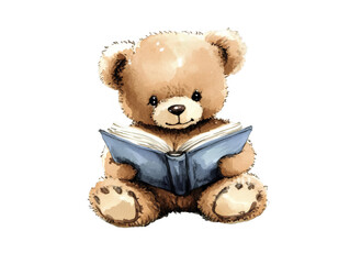 Illustration Of Adorable Teddy Bear Reading A Book On Transparent