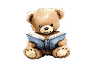 Illustration Of Adorable Teddy Bear Reading A Book On Transparent
