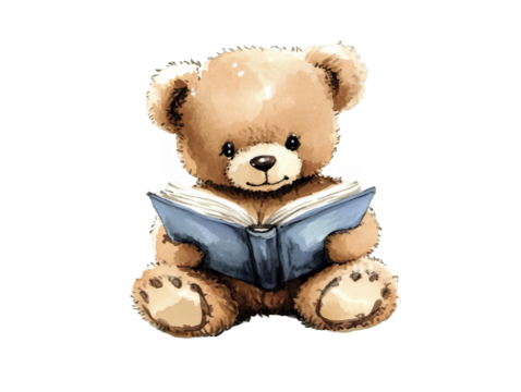 Illustration Of Adorable Teddy Bear Reading A Book On Transparent - Powered by Adobe