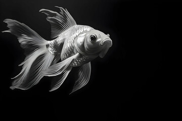 Striking monochrome image of a white goldfish.
