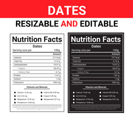 dates nutrition facts and nutrition facts, nutrition,Medjool dates calories. Editable and resizable templates of nutrition facts,supplement facts and vitamin facts.