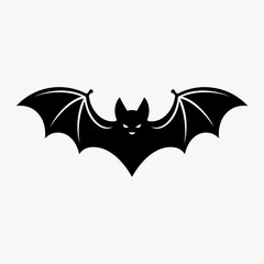 Simple Black Bat Silhouette, Isolated Winged Creature for Halloween Design