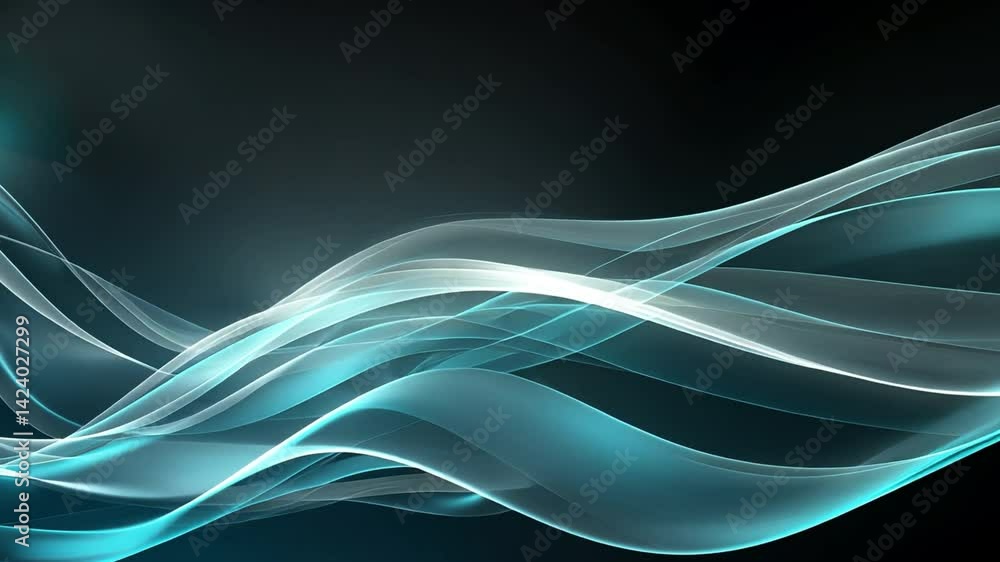 Poster mesmerizing abstract background of flowing waves in blue and white, evoking movement and tranquility