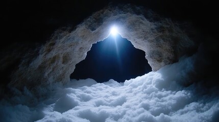 Cave opening to a bright celestial body