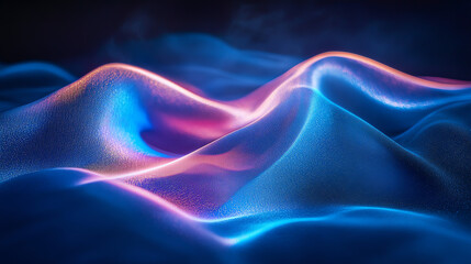 Obraz premium Ethereal cold-colored light art projected onto smooth fabric, blending streaking waves & particle simulations in a shallow depth of field. A mesmerizing, futuristic visual experience