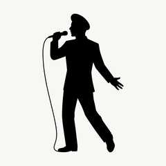 Silhouette of Retro Singer Performing with Microphone