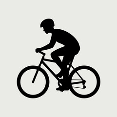 Fototapeta premium Cycling Silhouette: Athlete Riding Bicycle with Helmet, Sport Vector