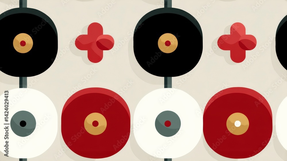 Poster retro geometric pattern: a vibrant and stylish geometric pattern featuring circles and plus signs in