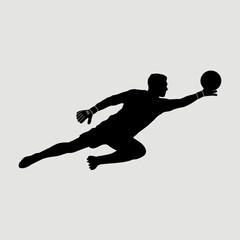 Goalkeeper Silhouette Diving to Save, Soccer Action, Isolated Vector