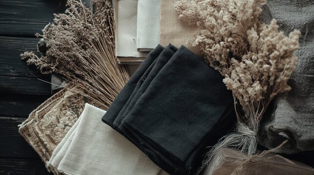 moodboard of interior design, Scandinavian, Japandi styles in light beige and black