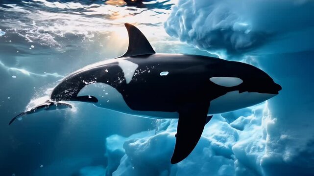 Orca Swimming Under Arctic Ice

