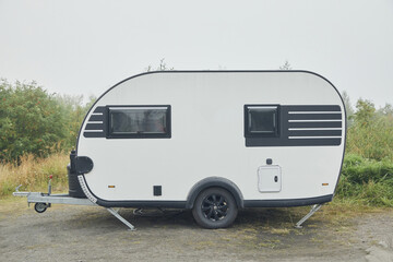 Naklejka premium Trailer motorhome outdoors, close-up