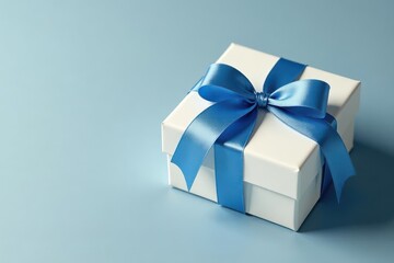 Obraz premium Ivory gift set with blue accents, gray background, christmas presents, background, decor