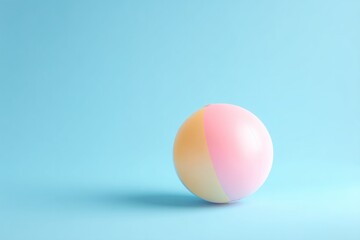 single beach ball sits on pastel blue background