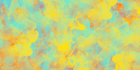 Colorful watercolor abstract background, vibrant mix of turquoise, yellow, orange and red, high-energy paint splashes and gradients, expressive and artistic brush strokes, vivid and dreamy blend, digi