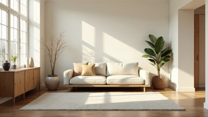 Serene Minimalist Living Room Interior Design with Natural Light and Neutral Tones