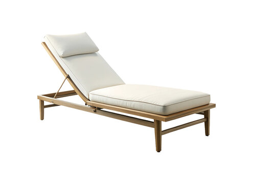 Elegant teak wood chaise lounge with soft white cushions and pillow