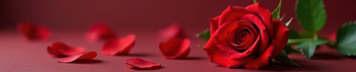 Naklejka premium Single red rose, Valentine's Day present; delicate detail , valentine, heart
