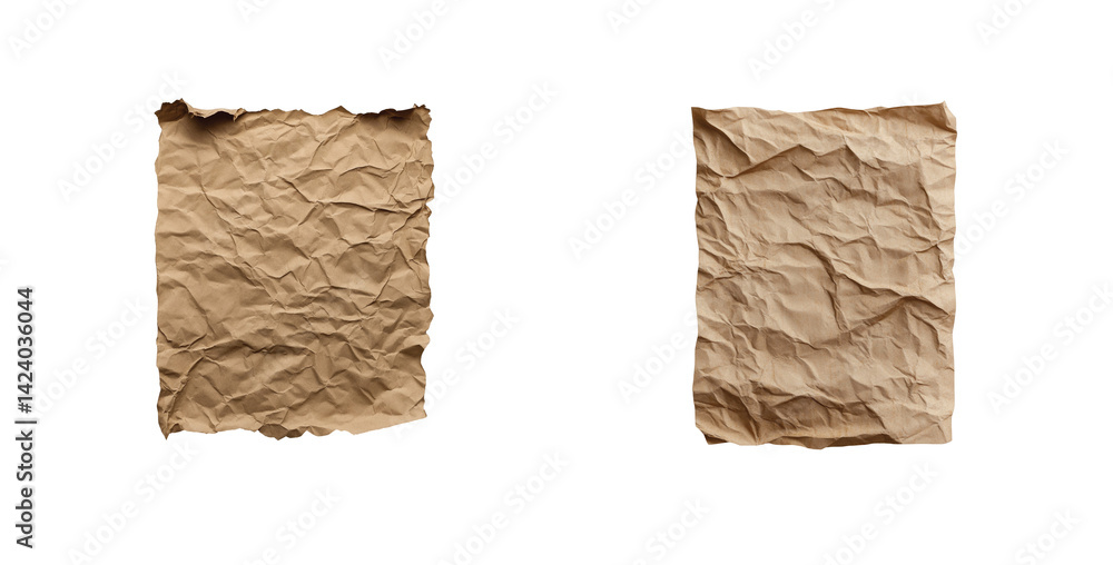 Poster two crumpled sheets of paper show texture and creases in different shades and forms