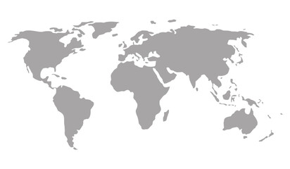World map template with North and South America, Europe and Asia, Africa and Australia. World map on white background.
