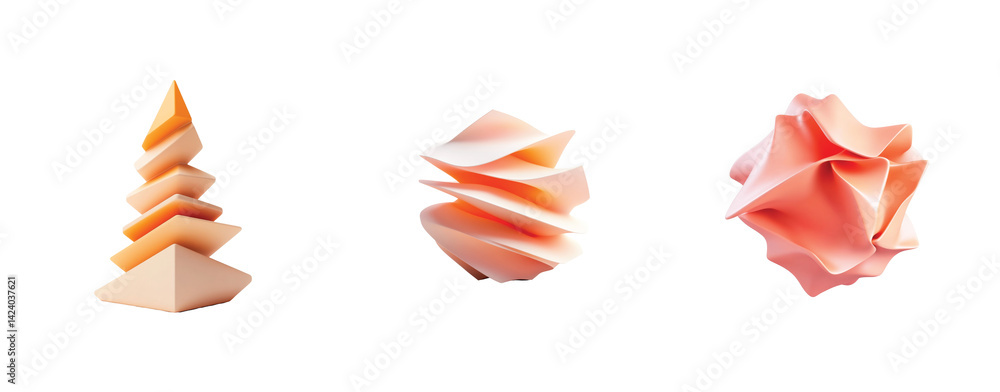 Aufkleber abstract geometric sculptures with unique curved and angular shapes in soft peach tones