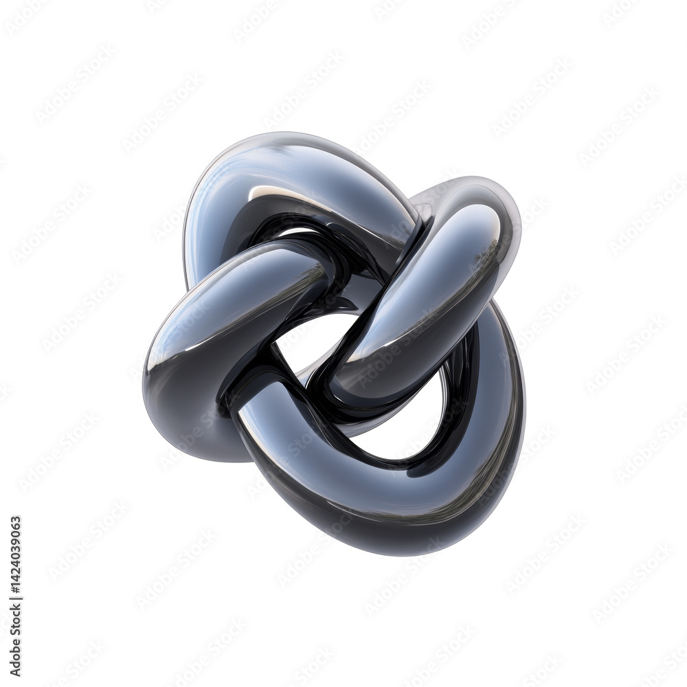 Poster shiny metallic knot sculpture with intertwined smooth loops and reflective surface