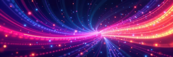 Vibrant neon streaks, swirling energy, abstract curves, glow, power