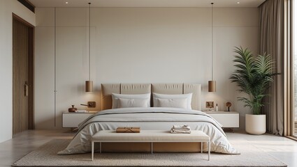 Minimalism meets comfort in this serene well designed bedroom
