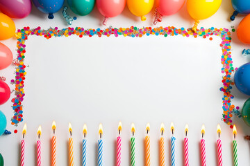 A celebratory border of birthday candles colorful birthday balloons isolated on white background