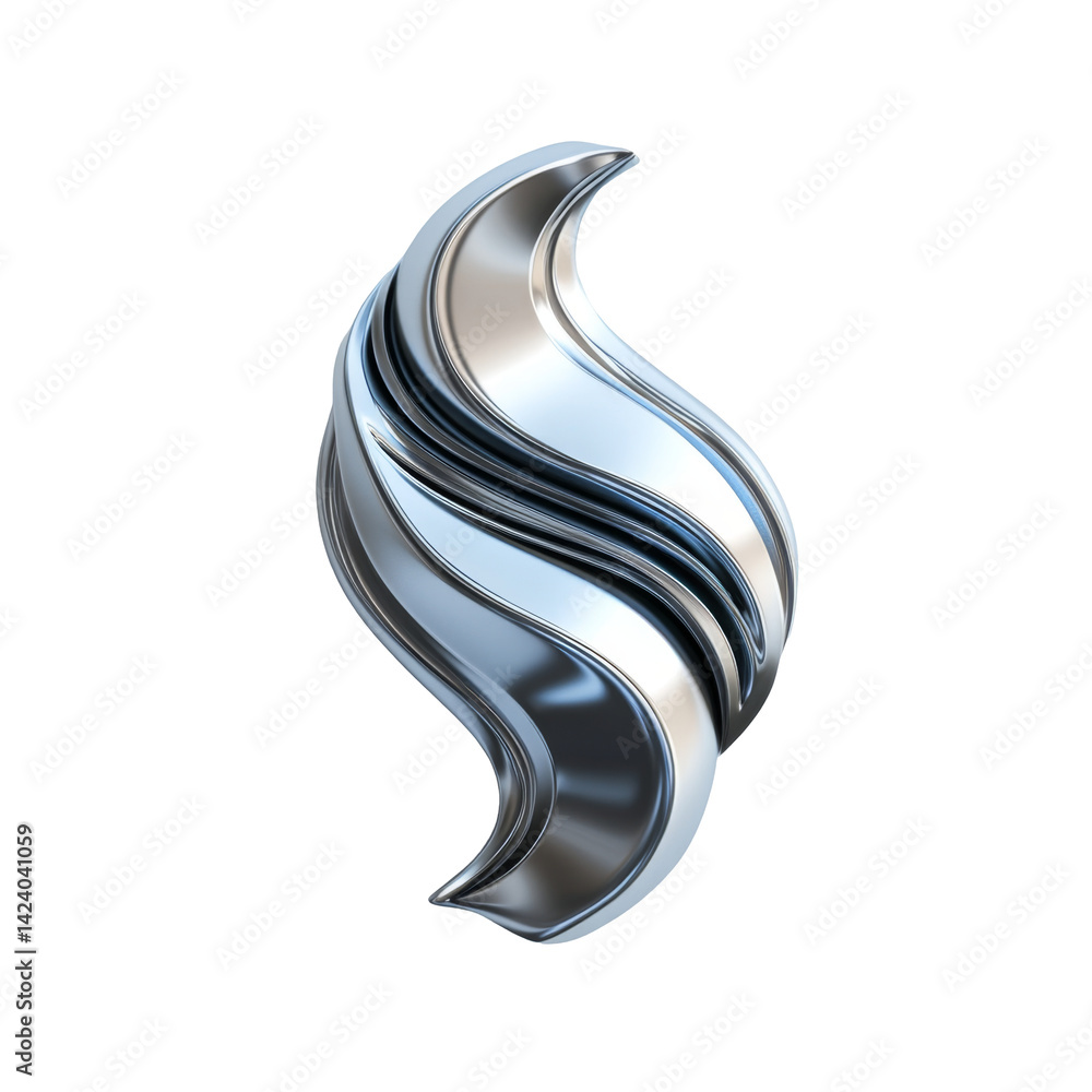 Poster shiny silver object with elegant curves and smooth flowing design reflecting light