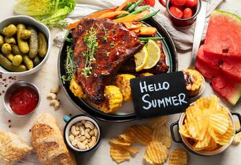 Summer BBQ or picnic food concept.