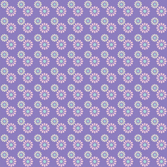 Seamless pattern with decorative flowers on purple background. Vector illustration.