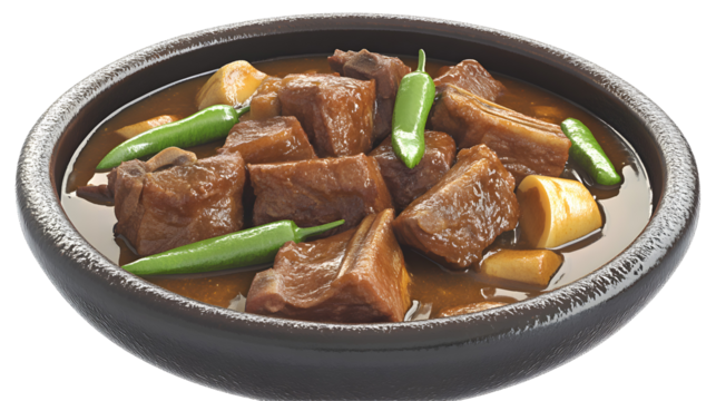 Savory meat stew with green chilies in rustic bowl delicious comfort food recipe