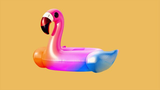 Colorful inflatable flamingo float animation isolated asset, transparent 4K video, alpha channel, ProRes 4444