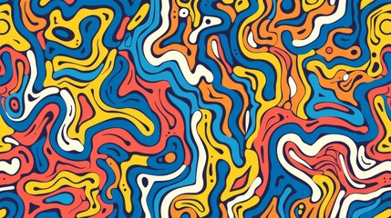 Fun colorful line doodle seamless pattern. Creative abstract style art symbol background for children or celebration design with basic shapes. Simple childish scribble wallpaper print.