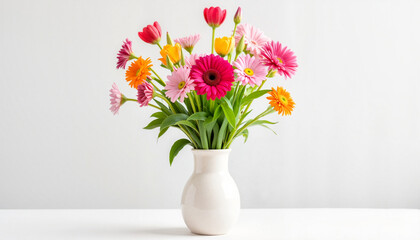 Colorful bouquet of flowers in a white vase  