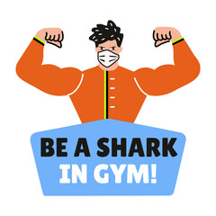 Muscular person wearing a face mask and flexing, flat sticker